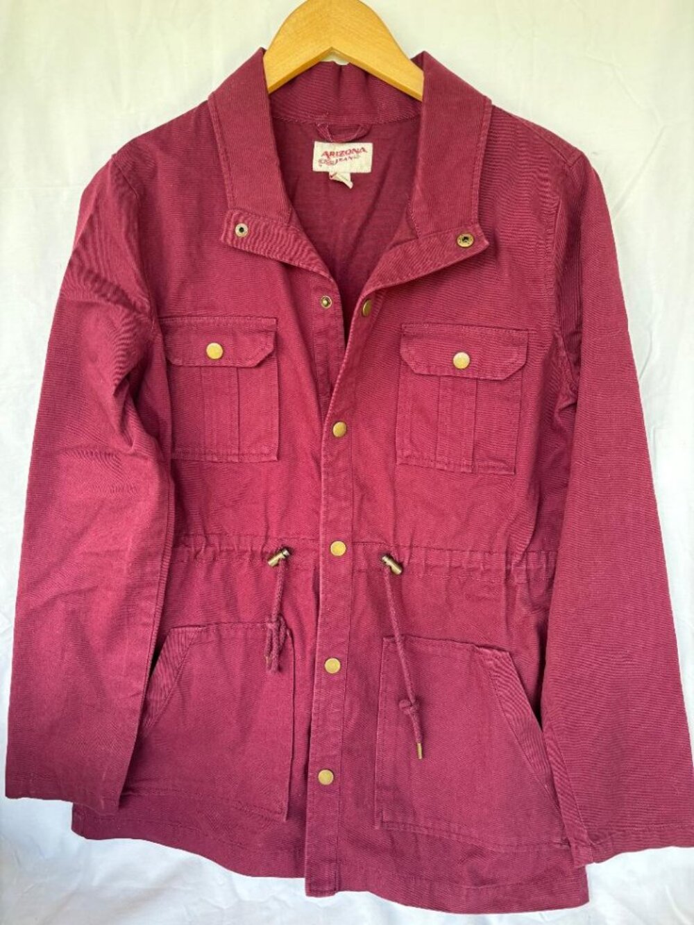 Arizona Jean Company Burgundy Cinch Waist Long Coat Jacket Lightweight M